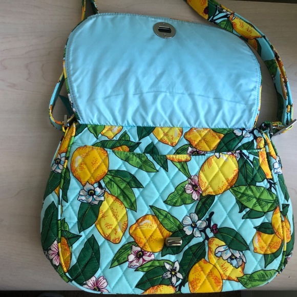 Sale! New Vera Bradley Light Turquoise Blue Adj. Crossbody & Lemon Design & Case - Picture 5 of 7
